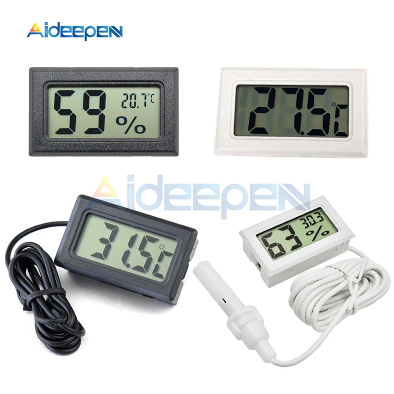 Mini LCD Digital Thermometer Hygrometer -50~110 degree Temperature Sensor For Indoor Outdoor Freezer Fridge 1M 1.5M 2M Probe