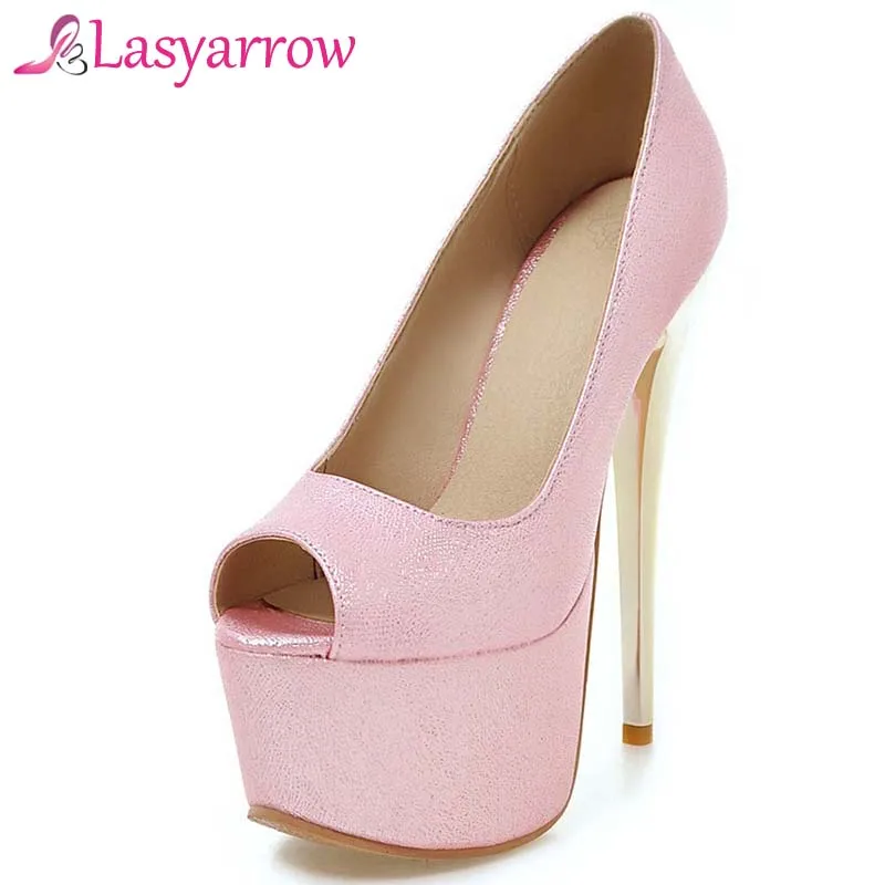 Lasyarrow Women Peep Toe High Heels Pumps Shoes Ladies European Nightclub Platform Stiletto Shallow Slip On Shoes Big Size 30-48