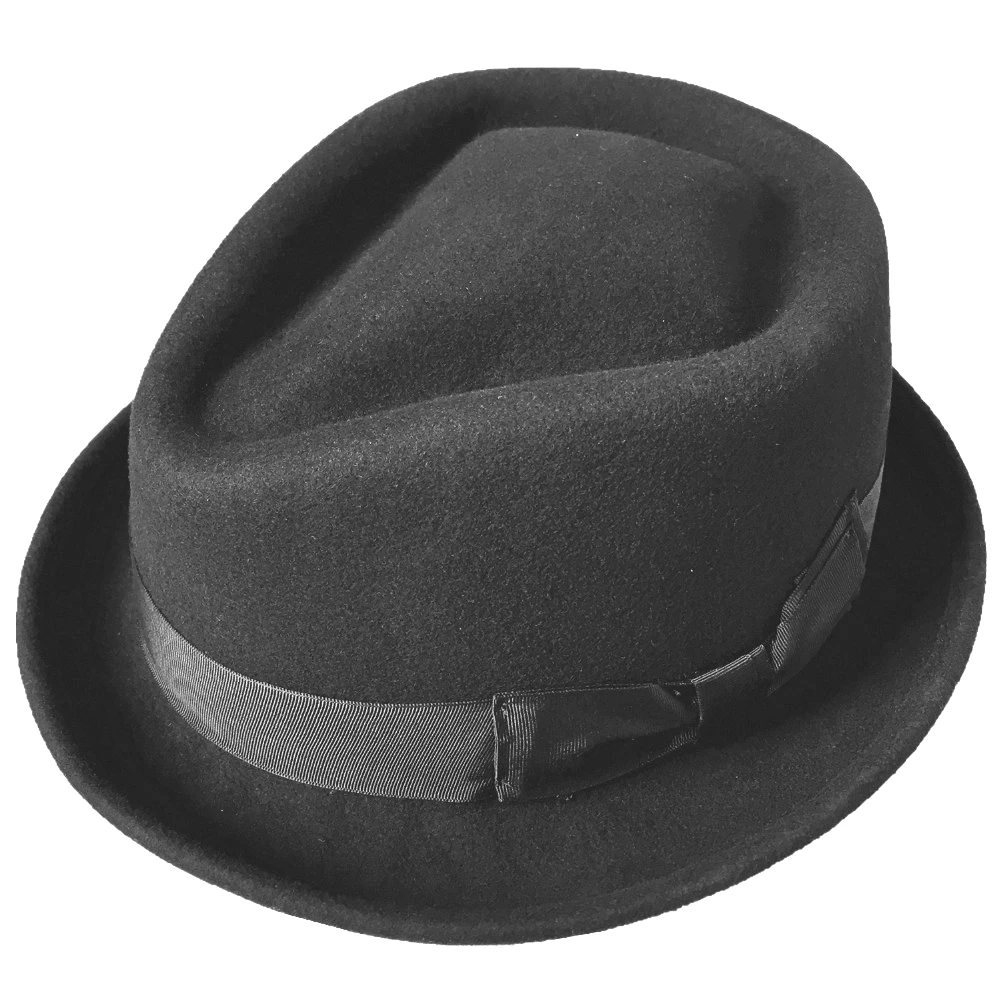 Black and Brown Wool Felt  Trilby  Fedora Hat -Diamond Crown