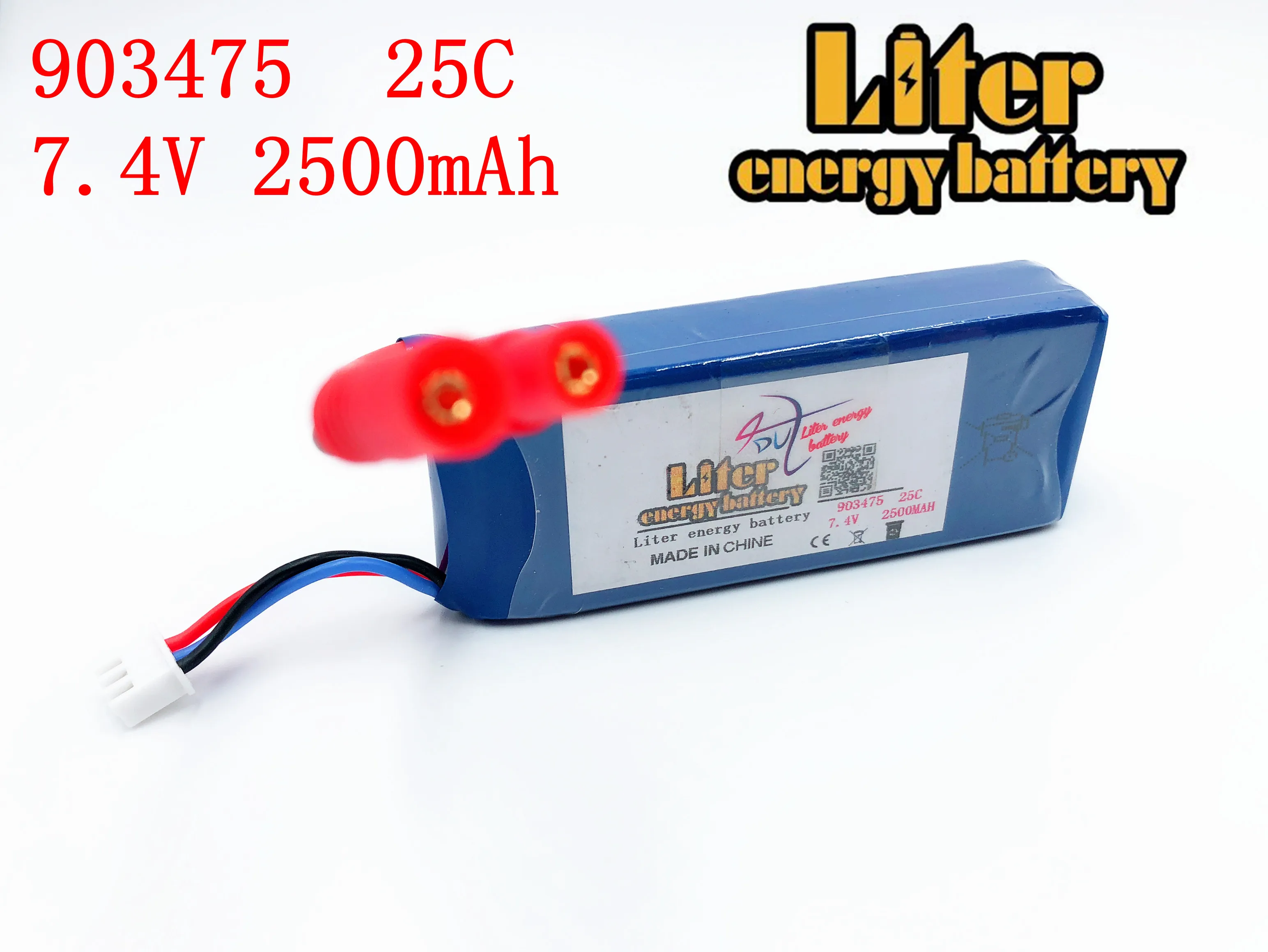 Batterie de Drone 7.4V 2500mAh 25C 903475 pour RC MJX X101/MJX X102H SYMA X8C X8W X8G X8HC X8HW X8HG Wltoys V262 quadrirotor