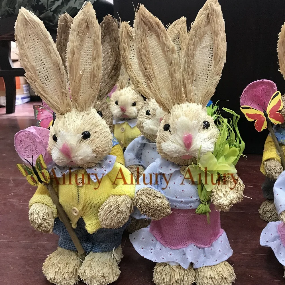 2Pcs.Multi-colored Easter Gifts,Zakka Straw Rabbit Ornaments,Wedding Window Ornaments Desktop Decoration