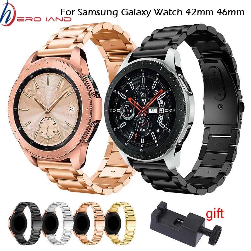 

3 Pointer Stainless Steel Watchband 20mm 22mm for Samsung Galaxy Watch 42mm 46mm Rose Gold Metal Strap Band for SM-R800 SM-R180