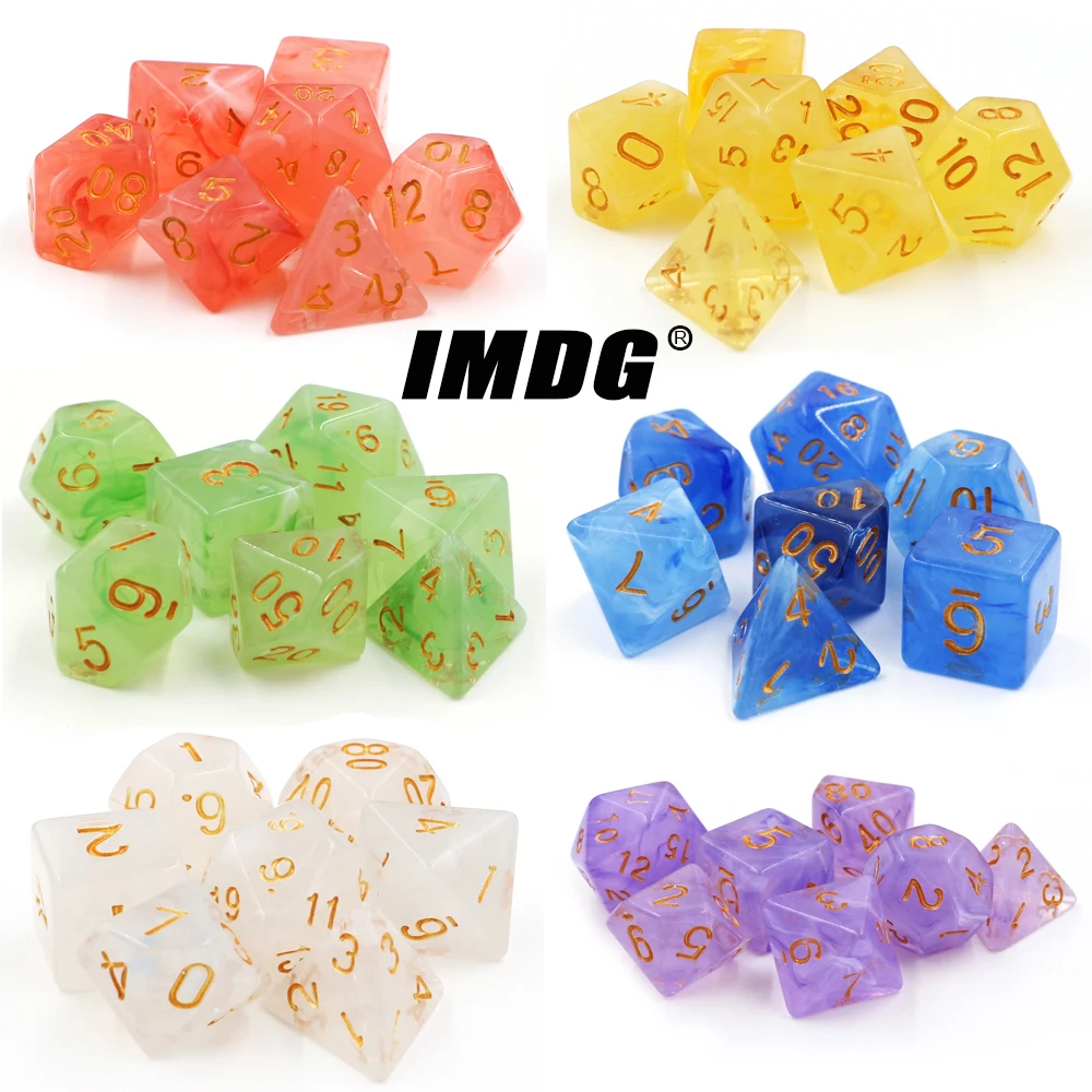 IMDG 7pcs/set Creative RPG Game Dice Polyhedron Acrylic Dice DND Drawing Digital Game Dice with Bag