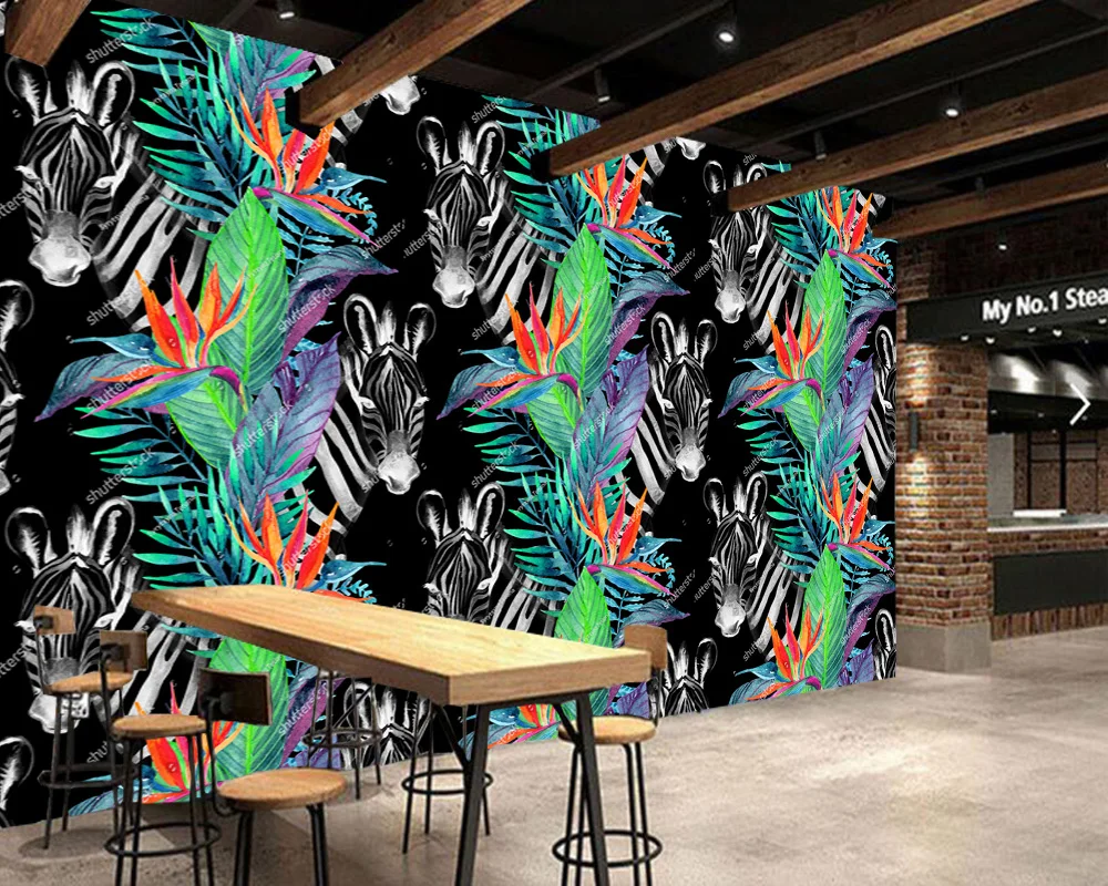 Custom natural wallpaper,Zebra and exotic flowers murals for living room bedroom children's room sofa backdrop wall wallpaper