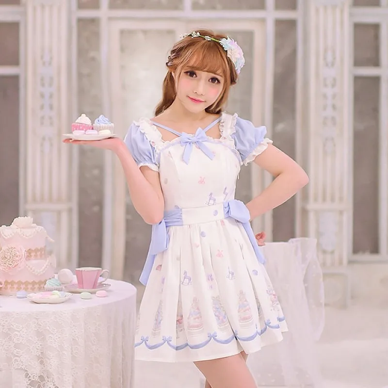 

Princess sweet lolita dress Candy rain exclusive design summer girl cake printing butterfly Chiffon Dress C16AB6062