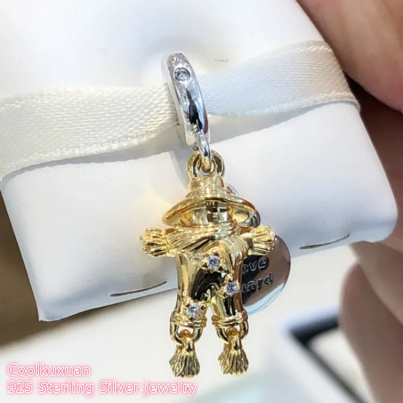 

Autumn 925 Sterling Silver Scarecrow Guardian Charm, Yellow color & Clear CZ Beads Fit Original Pandora Charms Bracelet