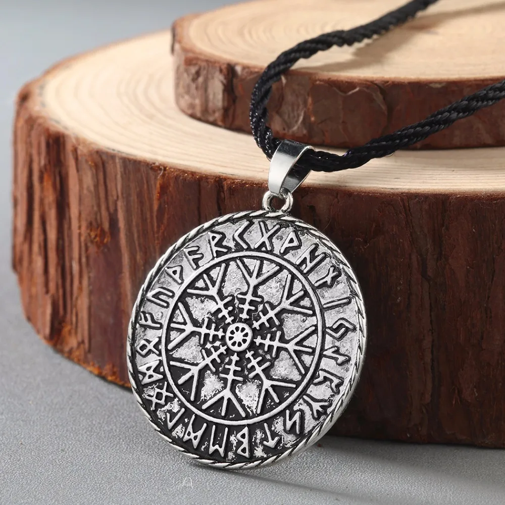 Kinitial Antique ODIN\'S Symbol of Norse Runic Pendant men Necklace Viking Runes Vegvisir Compass Pendants Necklaces Jewelry