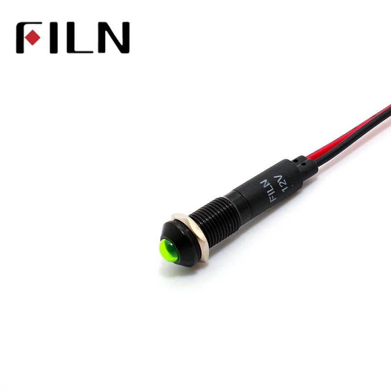 8mm FL1A-8SW-1 50pcs/bag black housing mini raised head red green yellow blue 12v led inidcator light with 20cm wire