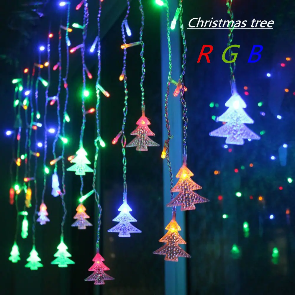 4.5M 96 Leds Curtain Christmas Tree Icicle String Lights Fairy Lights Christmas New Year Lights Wedding Party Decoration EU 220V