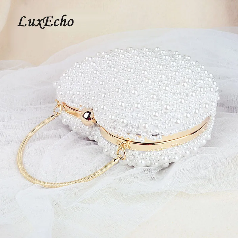 Luxecho White/ivory pearl bag women's handbags evening bag Day clutch small  handbag bride Wedding party bag with handle