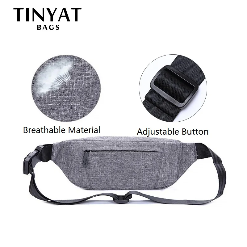 TINYAT Men Male Waist Bag Pack Grey Casual Functional belt bag Large Belt Pouch Phone Money Belt bag Fanny Travel Hip