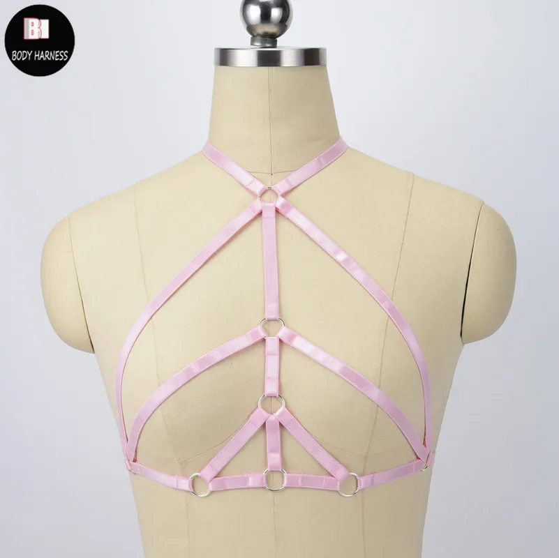 

Women Sexy Lingerie With Bondage Harness Pastel Goth Cage Bra Punk Fetish Rave Wear Body Harness Suspender Belt Top Harness Bra