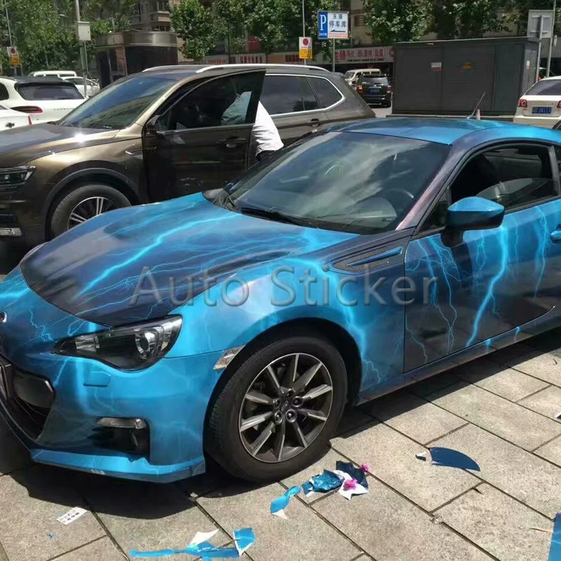 1.52*5/10/15/20/25/30m Hot Sale Blue Flashing Large Camouflage Vinyl Lighting Camo Car Wrap With Air Free