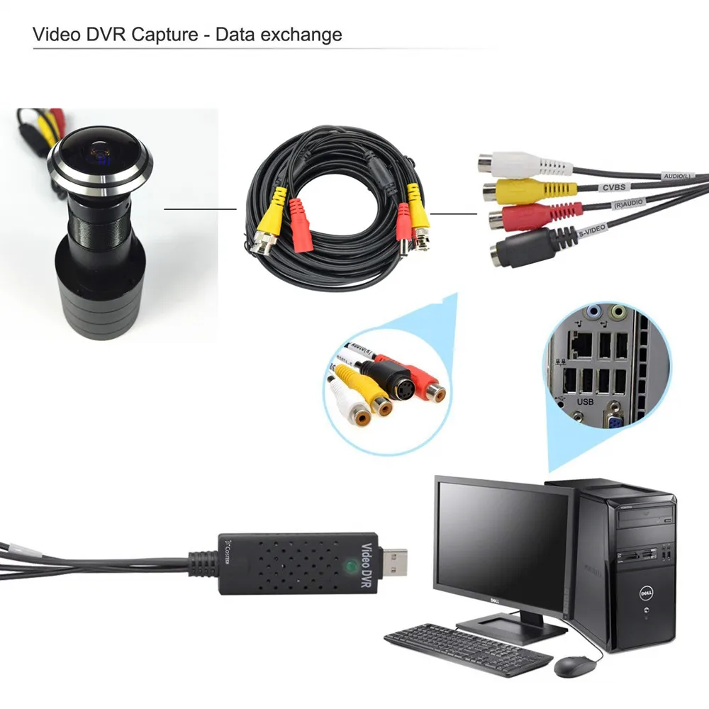 Wide Angle Door Eye Camera Kit 700TVL Bullet Mini CCTV Camera with USB Audio Capture Card 10M Cable Door Peephole Camera System