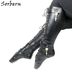 Sorbern Custom Ballet Heelless Boots For Women With 4 Locks Sm Shoes Unisex Plus Size Knee High Boots Flexible Lace Up Boot