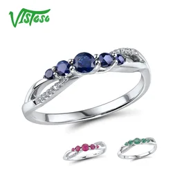 VISTOSO 14K White Gold Rings For Lady Genuine Shiny Diamond Fancy Sapphire/Ruby/Emerald Engagement Anniversary Chic Fine Jewelry