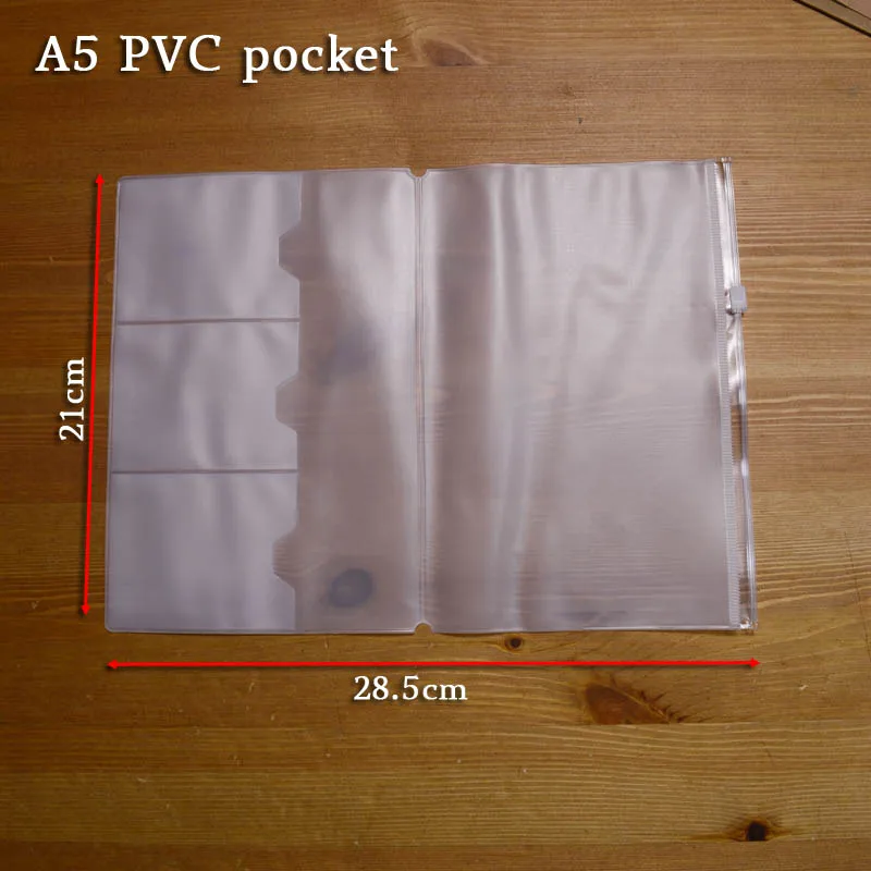 A5 pvc Leather travelers notebook pocket Practical Transparent Storage Zipper Bag Standard Diary Card and ticket Bill Refill bag
