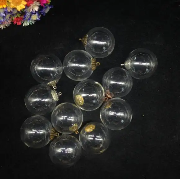 50pcs 25mm clear glass ball bottles charms pendant vial set metal cap glass globe orb cover dome jars necklace accessories gifts