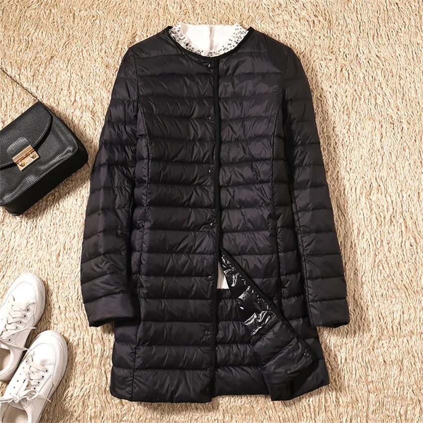 New Winter Slim Women Midi-long Down Coat Light Thin White Duck Down Jacket Plus Size M-4XL Down Jacket Female Jacket Coats W816