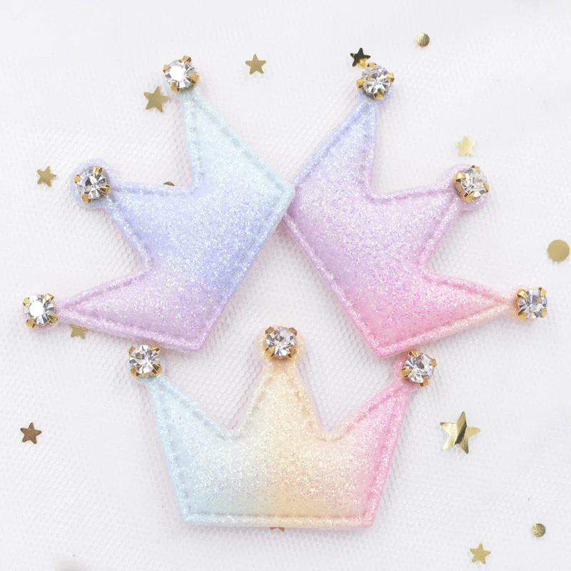 10Pcs GlitterIridescence Padded Appliques Bling Rhinestone Stick-on Crown Patches for Clothing Crafts Sticker DIY Hair Ornament