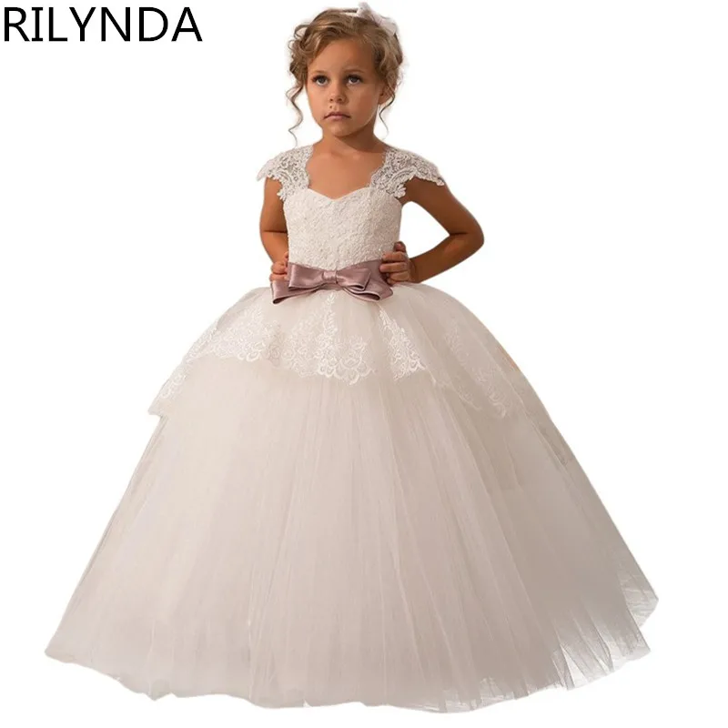 Lace Flower Girls Dresses for Wedding Ruffles Ribbon Bow Sash Girls First Communion Dresses Prom Party Gowns