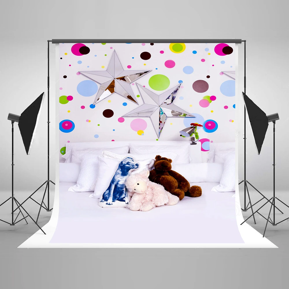 

VinylBDS Children Studio Backgrounds Bear Toy Dog Pillow Pattern Pentagram Light Washable Photography Backdrops Photo LK 1261