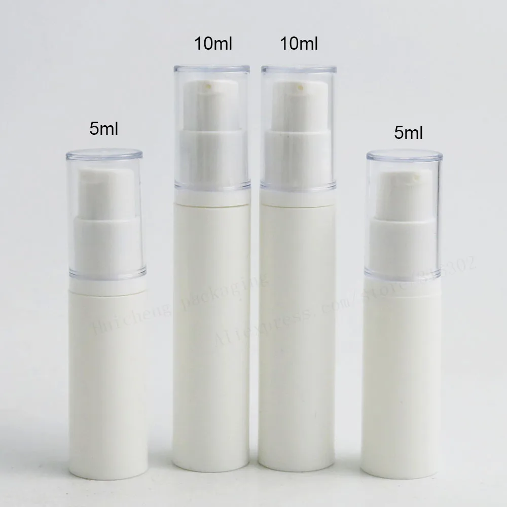 500 x 5cc 10cc White Empty Portable Cosmetic Airless Pump Lotion Bottle 10ml Refillable Beauty Container with clear cap