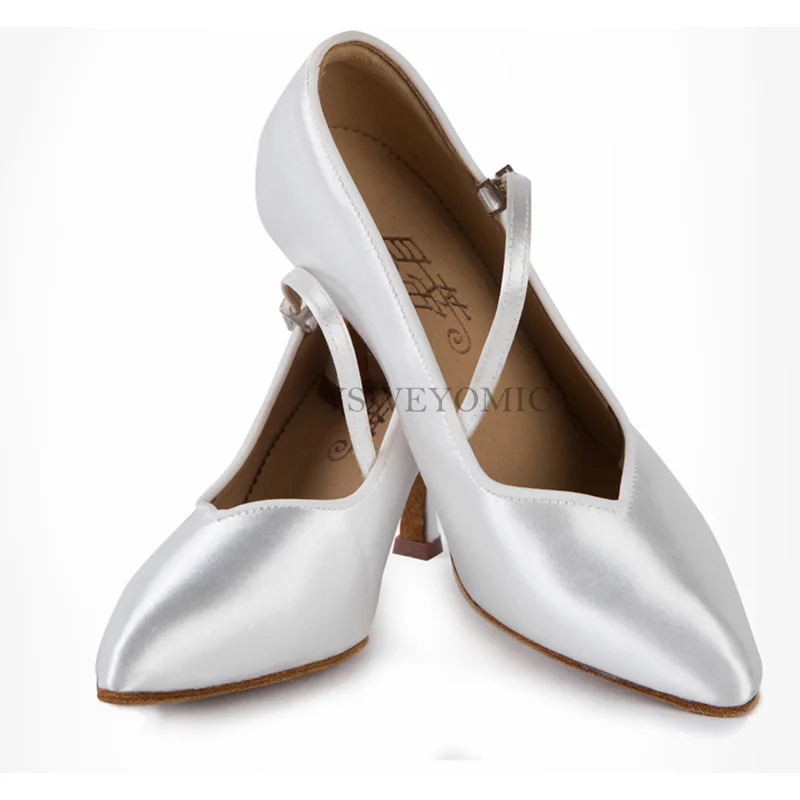 Ballroom BD Dance Shoes Standard Flesh Beige Black White Satin Low High 7cm Heel Ballroom Latin Dance Shoes For Women BD138