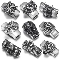 Stainless Steel Punk Slider Beads Skull Viking Slide Charm Fit 12*6mm Flat Leather DIY Men Bracelet Jewelry Making Supplies