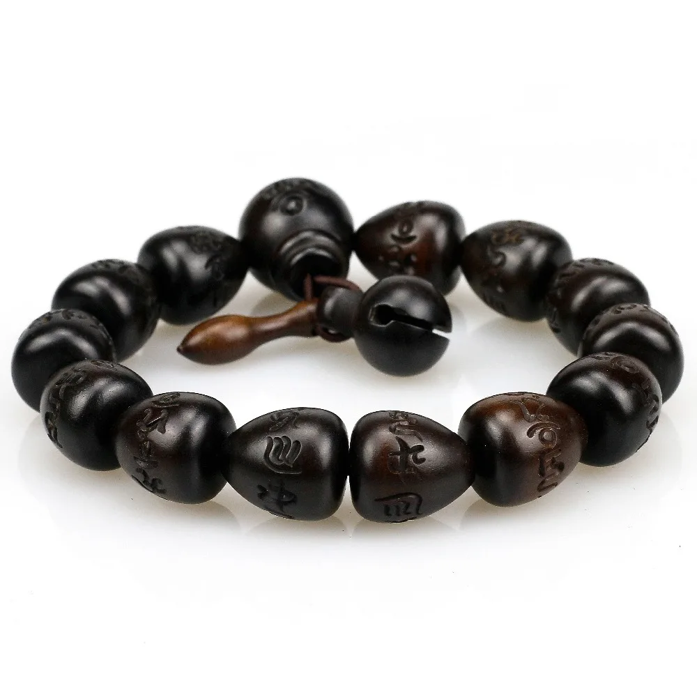 Natural Lightning Stroke Jujube Vintage Wood Buddhism Prayer Heart Beads Bracelets Men Women Six Words Mantra Tibetan Jewelry