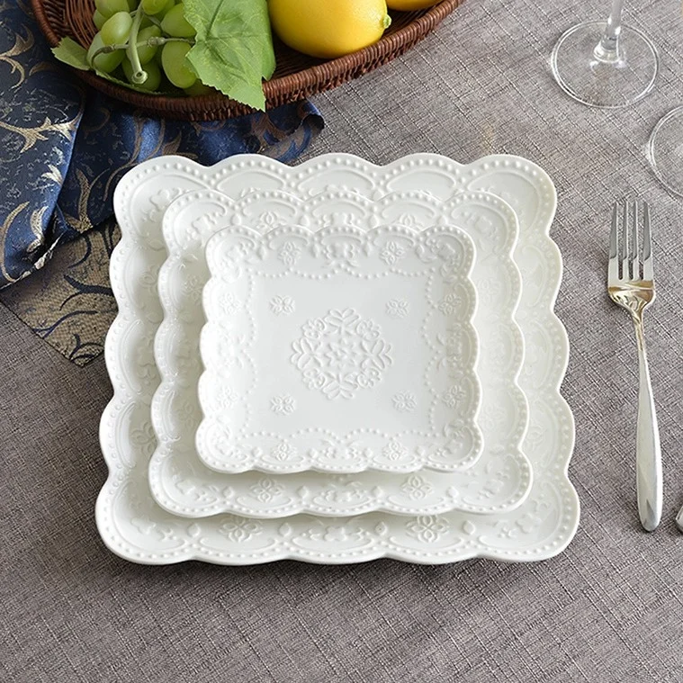 European embossed home China ceramic square plate breakfast dessert plate butterfly plate dish afternoon tea fruit plate wedding