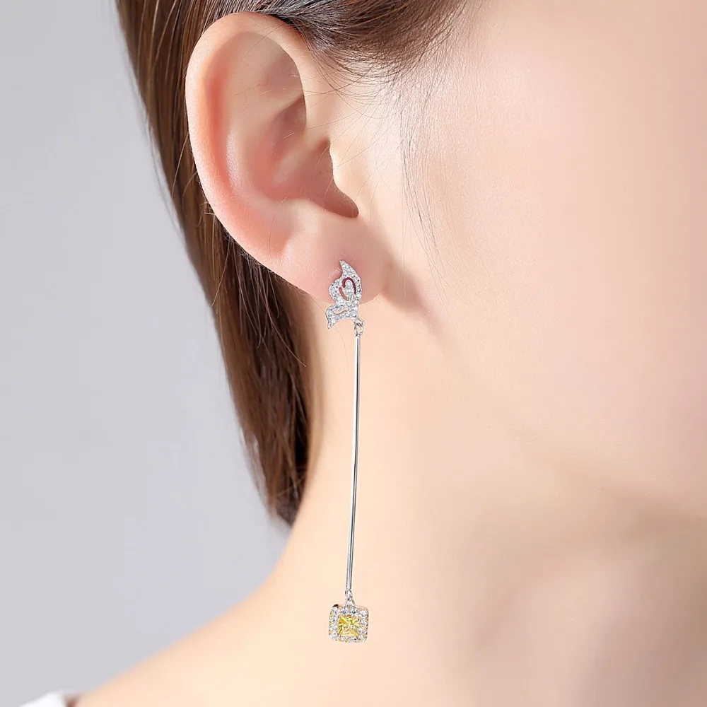 LUOTEEMI Asymmetrical Flying Shiny Butterfly Drop Earrings for Women Clear Yellow CZ Girl Korean Party Jewelry Christmas Gift