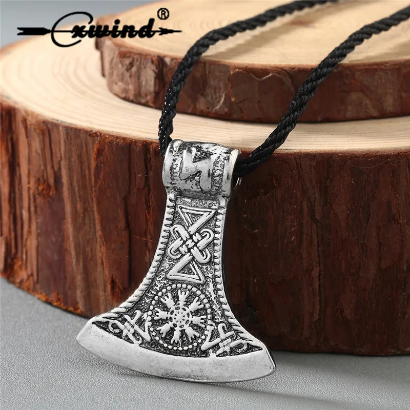 Cxwind Antique Slavic Axe Pendant Amulet Kolovrat Symbol Pagan Flower Jewelry Amulets and Talismans Pendants Necklaces