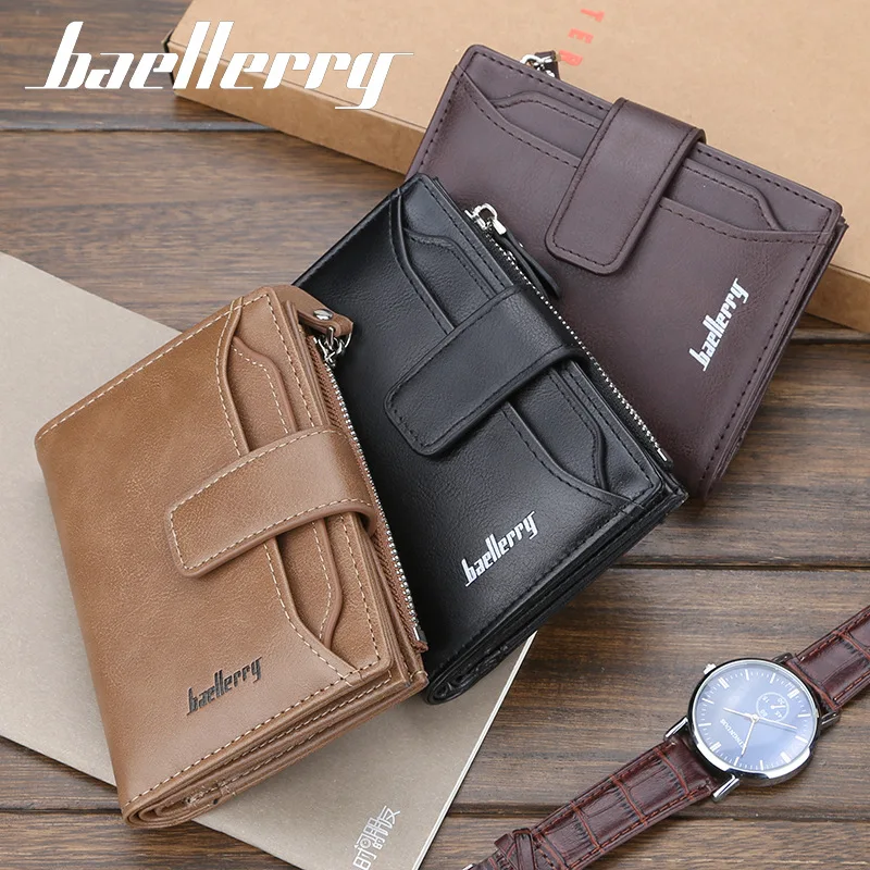 2024 Baellerry Men Wallets Fashion Short Desigh Zipper Card Holder Men Leather Purse Solid Coin Pocket High Quality Male Purse