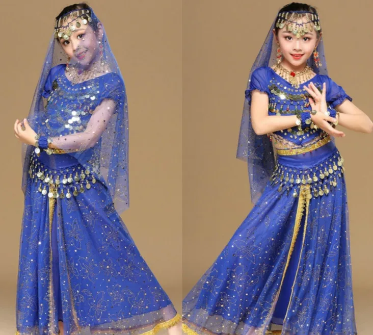 Indische Bauchtanzkostüme für Kinder, Mädchen, ägyptische Performance-Show, Party-Outfits, Bollywood-Tanzkleidung, orientalisches Halloween-Kostüm