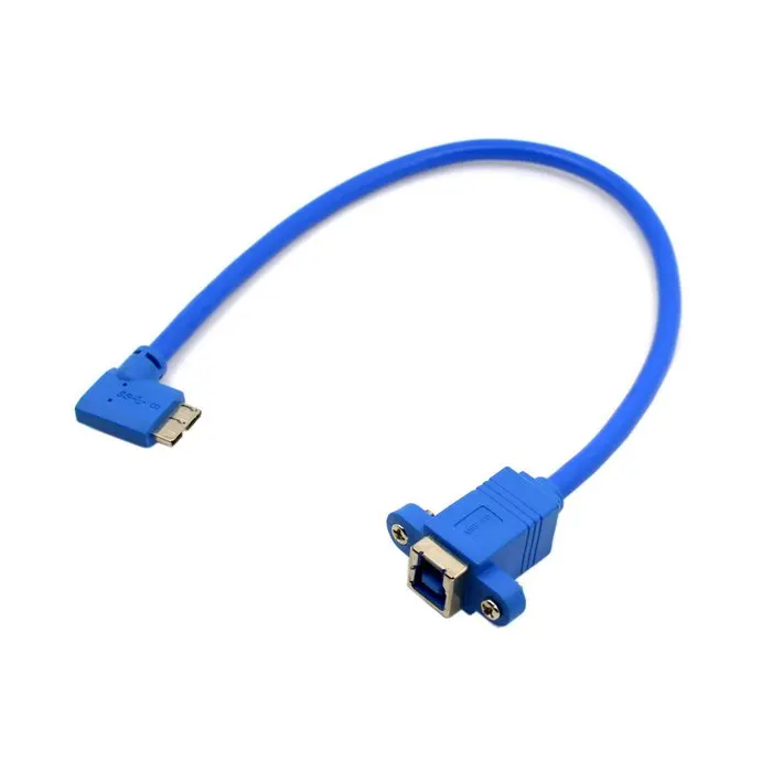 USB 3.0 نوع B أنثى إلى مايكرو B 90 درجة اليسار بزاوية كابل مع لوحة جبل ثقوب المسمار 20 سنتيمتر