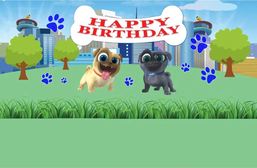 7x5FT Green Garden Happy Birthday Puppy Dog Pals Custom Photo Background Studio Backdrop Vinyl 220cm x 150cm