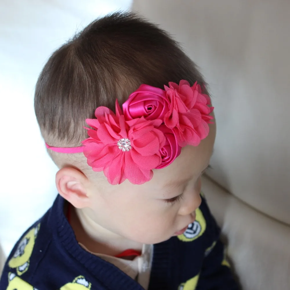 

2016 Gril headband Burned Flower headband singed Satin Rose Flowers,kids skinny elastic headband 20color