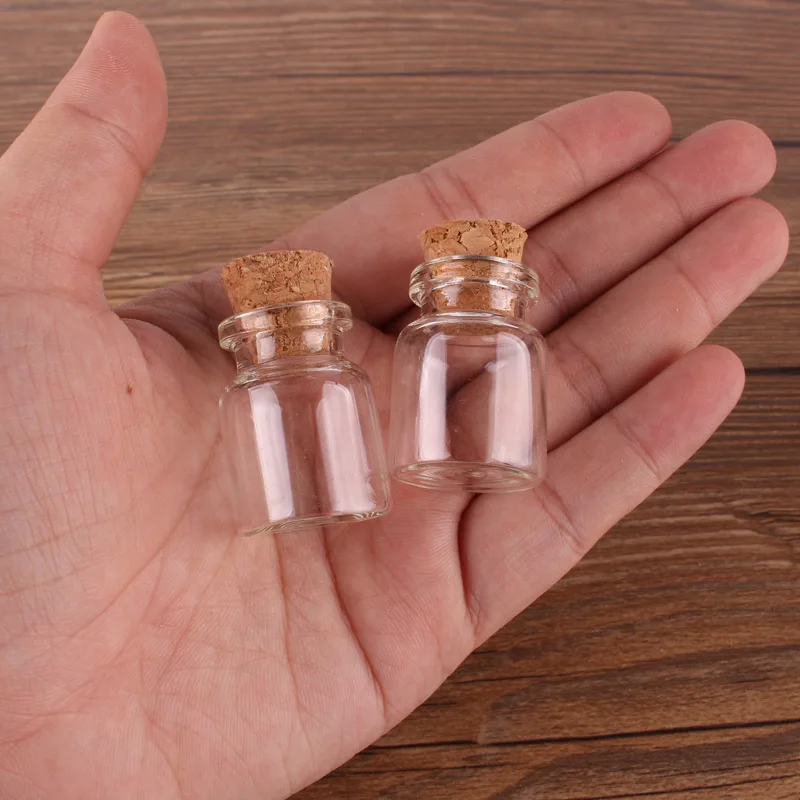 100pcs 22*30*12.5mm 5ml Mini Glass Perfume Spice Bottles Tiny Jars Vials With Cork Stopper pendant crafts wedding gift