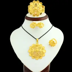 Newest Ethiopian Big Flower Jewelry Set 24K Gold Color Pendant/Necklace/Earrings/Ring/Bangle African Women Wedding Jewelry