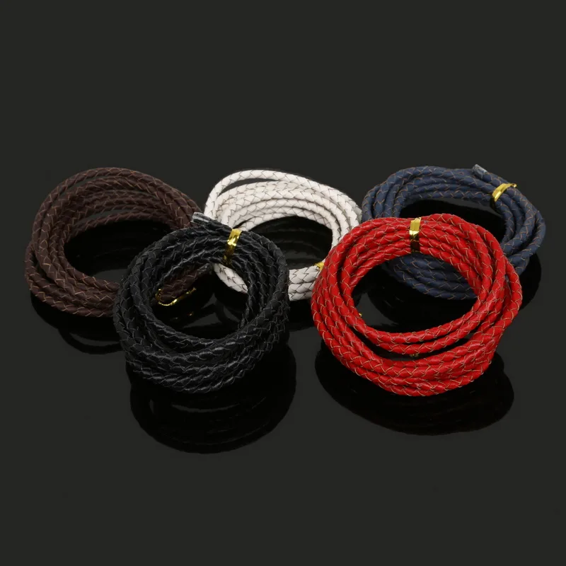 100% Real Round Genuine Leather Braided Cord Rope String Beading Thread DIY Necklace Bracelet For Jewelry Making 4mm 2 meter