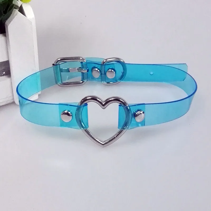 Sexy Kawaii Harajuku Handmade Black Vinyl Pink PVC Clear Choker Heart Buckle Transparent Collar Nekclace