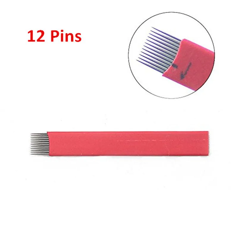 

50 PCS/Pack Permanent Makeup Microblading Tattoo Needles Red Flat Manual Eyebrow Blades 12 Pins