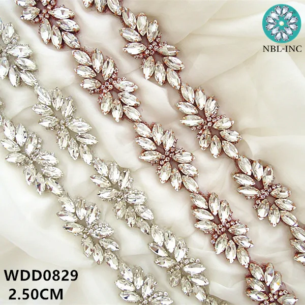 

(5 yards )Wholesale bridal crystal rhinestone applique trim iron on for wedding dresses belt WDD0829