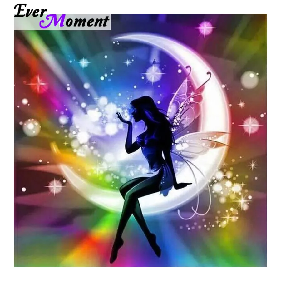 

Diy 5d diamond painting fairy on crescent moon diamond embroidery rhinestone full square crystal painting cross stitch ASF742