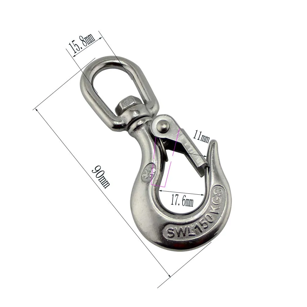 Stainless Marine Eye Lift Swivel Crane Hooks with Safety Load Limit of 150Kg for Lifting 5pcs 3/16 inch