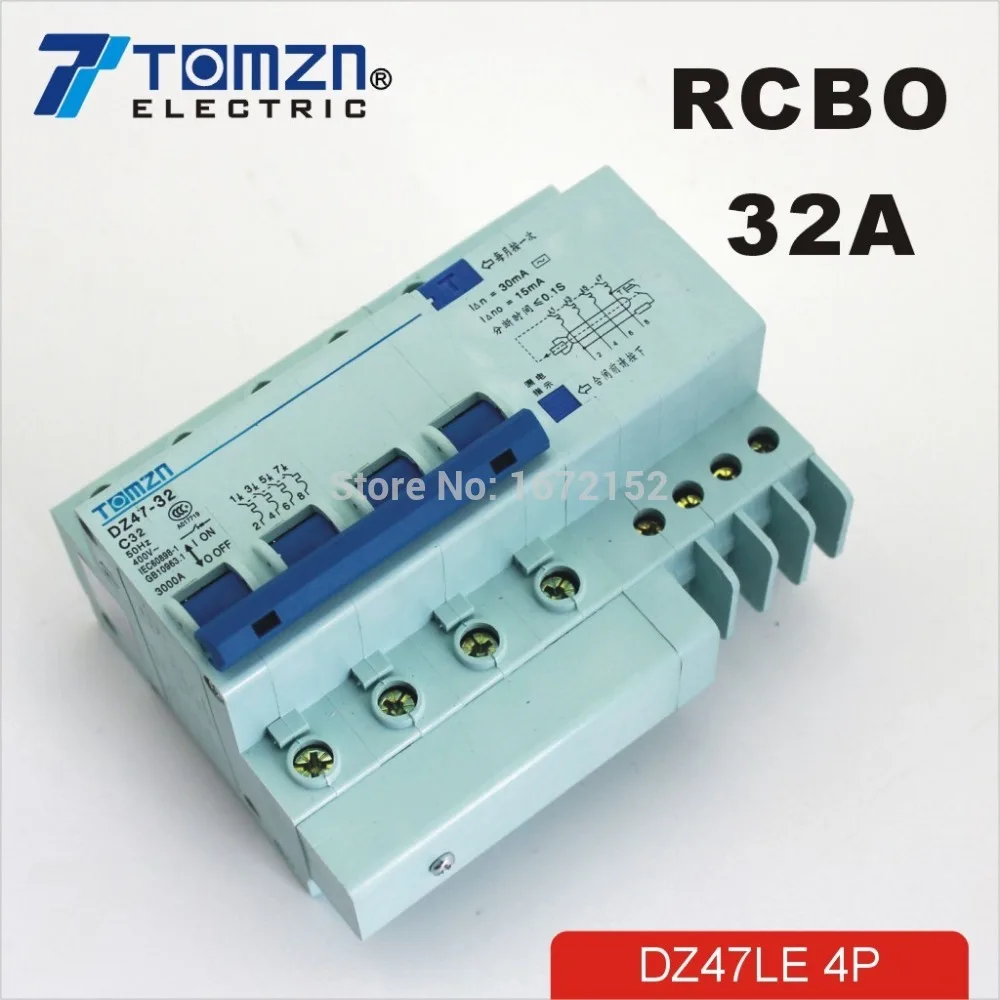 DZ47LE 4P 32A 400V~ 50HZ/60HZ Residual current Circuit breaker with over current and Leakage protection RCBO