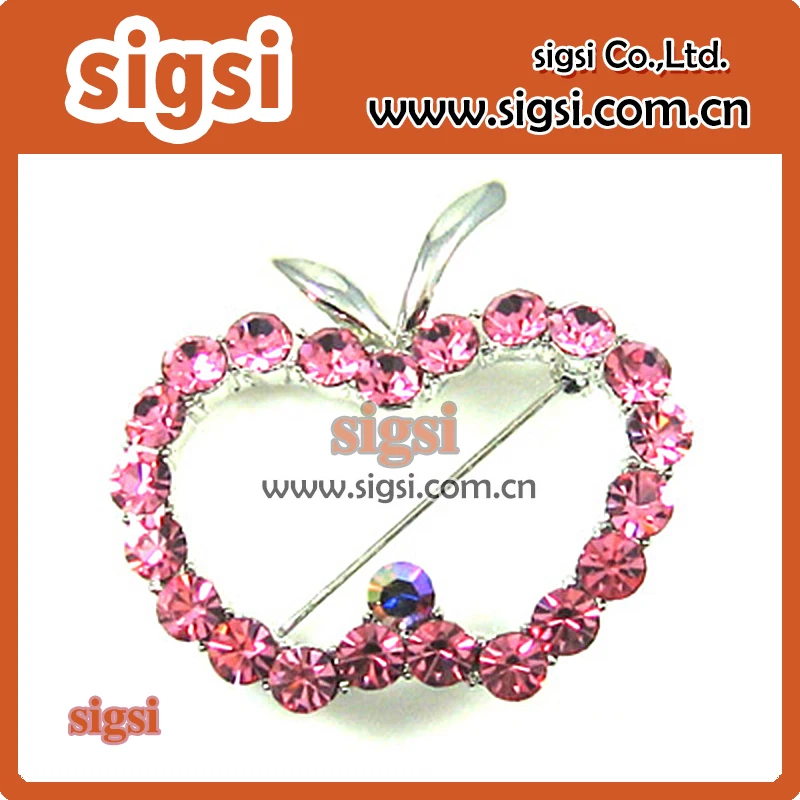 wholesale silver cute pink/red  fruit rhinestone brooch pin