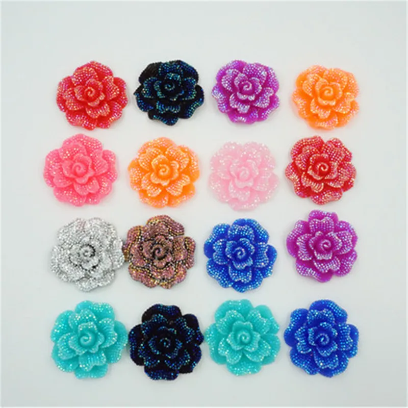 Apliques de diamantes de imitación rosas de 4,5 cm, botones de plástico para pegamento de ropa en plata, negro, rosa, rojo, azul, parte posterior plana de alta calidad, 10 Uds.