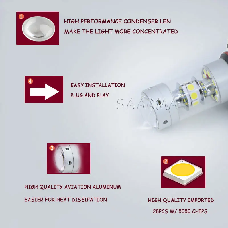 1 X Error Free White  140W 1400LM  LED Reverse Back up Light project Bulb For Peugeot 206 207 307 308 406 407 507 508